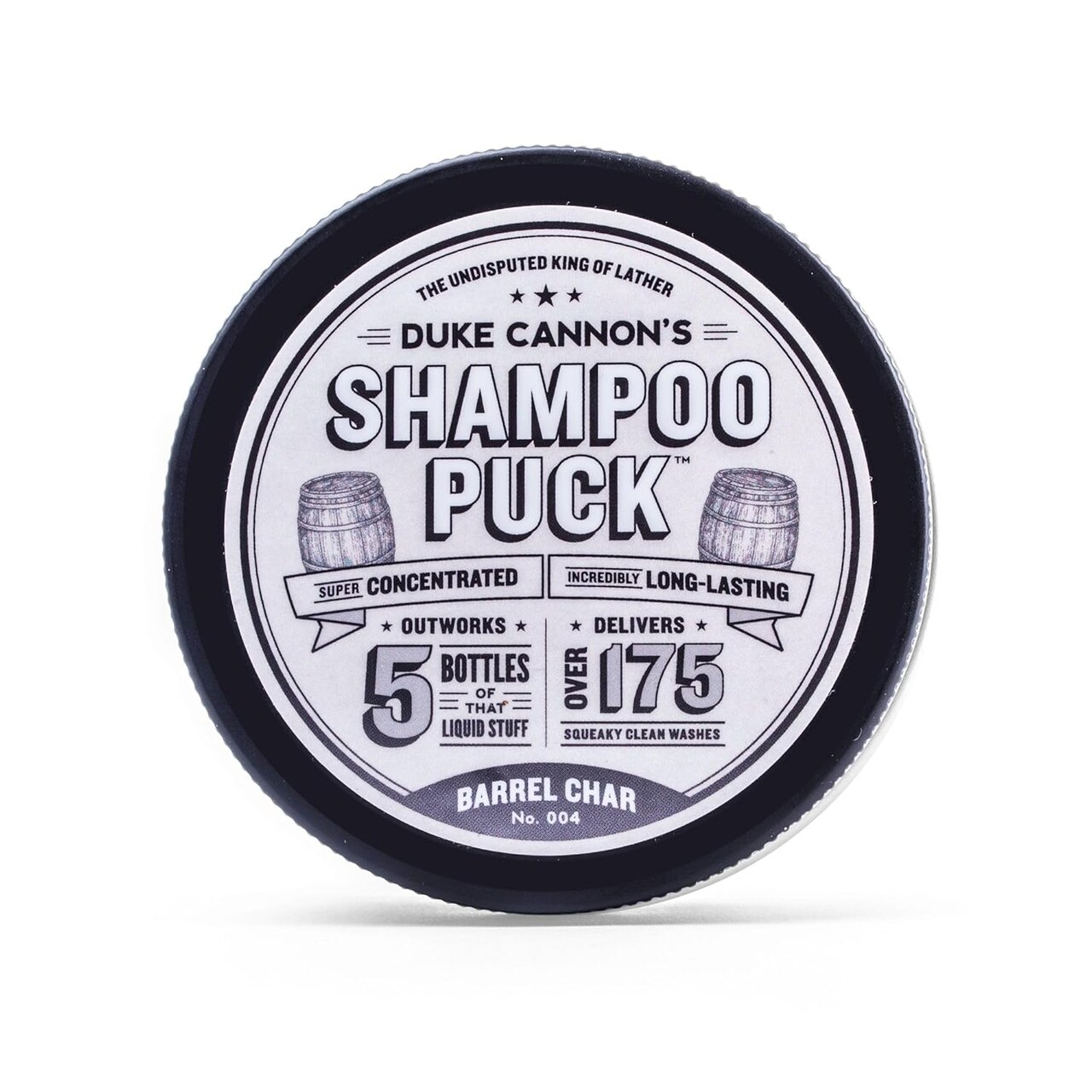 Duke Cannon Supply Co. Shampoo Puck for Men Barrel Char No. 004 Multi-Pack - Eco Friendly, Plastic Free, Solid Shampoo, Super Concentrated, Long-Lasting, TSA Approved, Sulfate-free, 4.5 oz (3 Pack)
